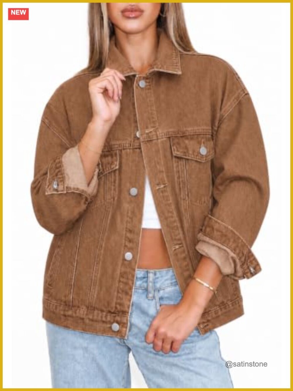 Oversized Button Down Denim Jean Jacket Chest Pockets Loose Fit - Picture 3 of 6